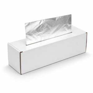 Unbranded 8 inch x 10.75 inch pop-up aluminum foil sheets in blank dispenser box