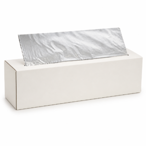 Unbranded 12 inch x 10.75 inch pop-up aluminum foil sheets in blank dispenser box