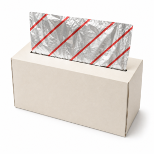 Unbranded 9 inch x 10.75 inch red stripe pop-up aluminum foil sheets in blank dispenser box