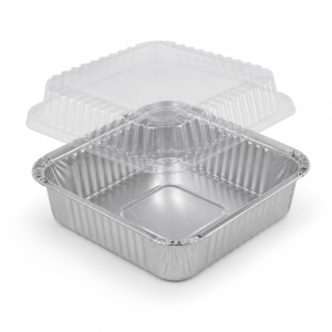 8 oz Small Square Aluminum Foil Container with Plastic Lid - 230 ml