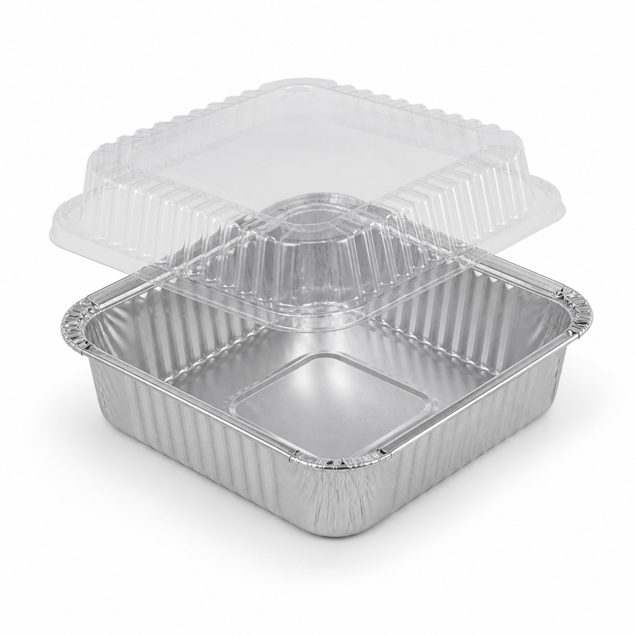 230 ml 11.4 cm square aluminum foil container with clear plastic lid