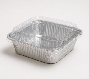 8 oz Small Square Aluminum Foil Container with Plastic Lid - 250 ml