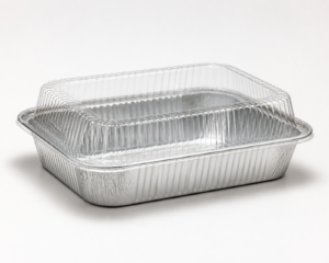 18 oz Rectangular Aluminum Foil Take-Out Tray with Plastic Lid