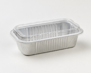 8 oz Small Rectangular Aluminum Foil Portion Tray with Plastic Lid