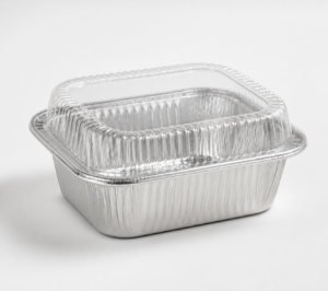 15 oz Rectangular Aluminum Foil Take-Out Tray with Plastic Lid