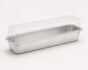 11 oz Narrow Rectangular Aluminum Foil Tray with Plastic Lid