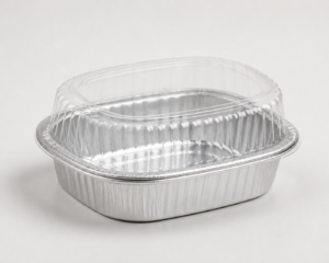 1.5 lb Deep Oblong Aluminum Foil Take-Out Container with Clear Plastic Dome Lid