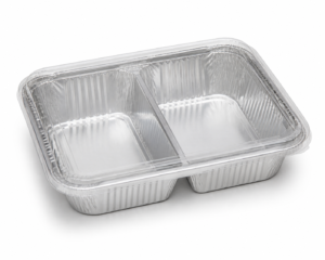 2-Compartment Aluminum Foil Take-Out Container with Plastic Lid