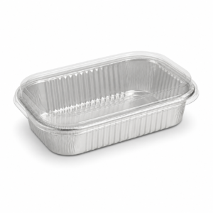 6 oz Small Rectangular Aluminum Foil Portion Tray with Plastic Lid