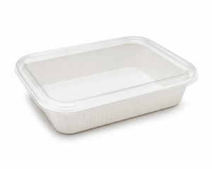 600 ml Rectangular Paper Tray with PET Lid - 18.7 x 13.7 cm Top