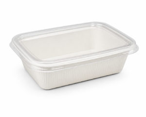 750 ml Rectangular Paper Tray with Plastic Lid - 14 x 19.3 cm Top