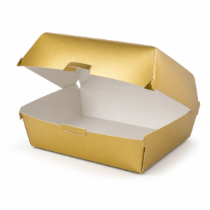 Custom Gold Clamshell Burger Box - 6 x 4.75 x 3.5 in