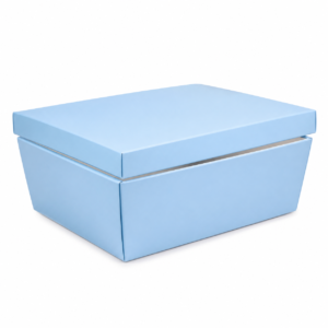 Blank pale blue 65 oz chicken box with fitted lid