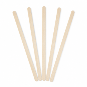 five unbranded unwrapped 7 inch natural birch wood stir sticks