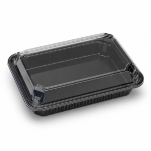 PLA Sushi Tray with Lid - 5 x 7 x 1.25 in - Black/Clear