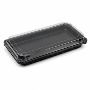PLA Sushi Tray with Lid - 6 x 9 x 1.75 in - Black/Clear