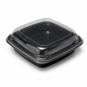 RPET Sushi Tray with Lid - Small (12.5 oz), 6 x 6 x 1.5 in, Black/Clear