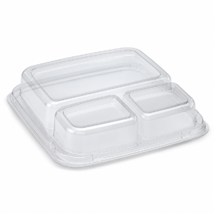 PLA Lid - 9 in 3-Compartment Lid, Clear 9 x 9 x 1.5 in