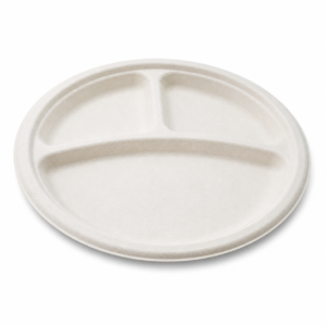 10 inch White 3-Compartment Bagasse Plate