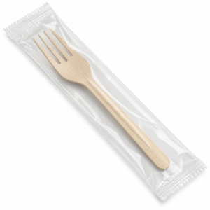 unbranded individually wrapped 6.5 inch four-tine birch wood disposable fork