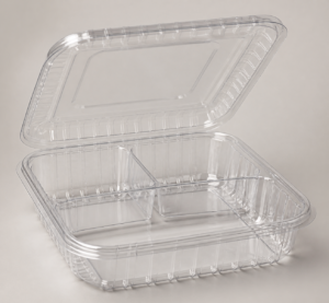 Ultra Clear Hinged PP Container 10.5 x 9.5 in - 3 Compartment