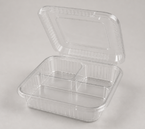 Ultra Clear Hinged PP Container 9 x 9 in - 3 Compartment