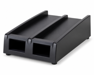 unbranded dark gray two-slot countertop cutlery dispenser base