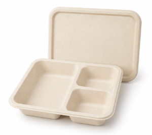 3-Compartment Bagasse Meal Tray with Lid