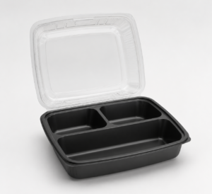 Dual Color Hinged PP Container 10.5 x 9.5 in - 3 Compartment