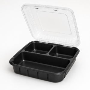 Dual Color Hinged PP Container 9 x 9 in - 3 Compartment