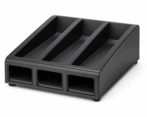 unbranded dark gray three-slot countertop cutlery dispenser base