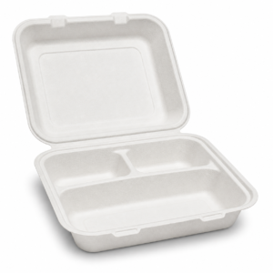 9×9 in Bagasse Clamshell 3-Compartment