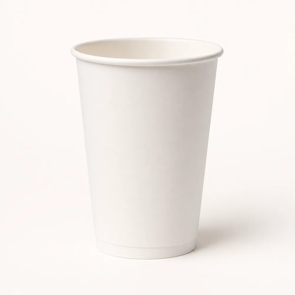 Blank paper hot cups with matching lids for custom print review.