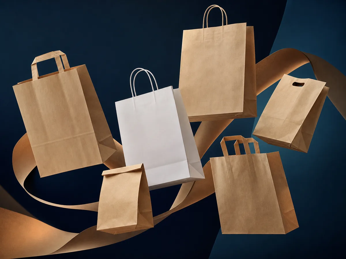 Carry packaging including kraft bags, shopping bags and takeaway bags.