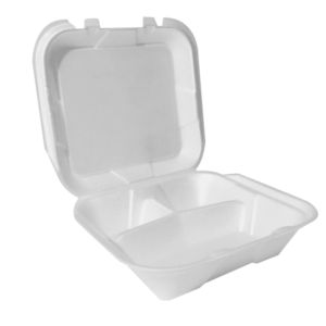 9 x 9 in EPS Foam Hinged Container - 3-Compartment - White - 4/50