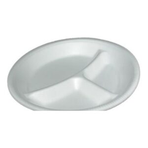 EPS Foam Plate 10.25 in - 3 Compartments, White