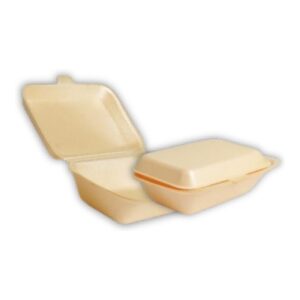 Biodegradable EPS Foam Mini Hinged Container - Cream