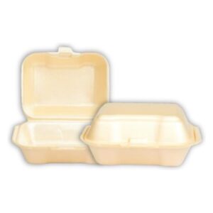 Biodegradable EPS Foam Small Hinged Container - Cream