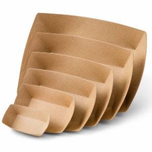Kraft Paper Boat Tray Family in 4 oz to 32 oz Sizes