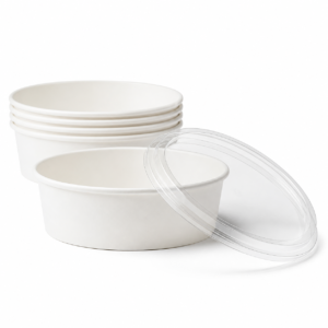 20 oz White Paper Salad Bowl with Lid