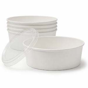 32 oz White Paper Salad Bowl with Lid