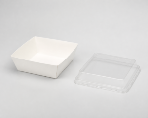 270 ml Square Paper Tray with PP Lid - 12.1 x 12.1 cm Top