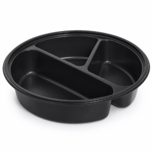 Black Base Heavy Duty Round Container 48 oz 3 Compartment