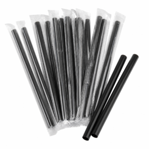 12 mm Black Plastic Straw - Wrapped