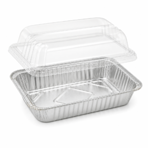 10 × 7 in Rectangular Aluminum Foil Take-Out Container with Clear Dome Lid