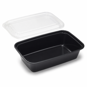 38 oz PP Rectangular Food Container Set - Black/Clear Cover