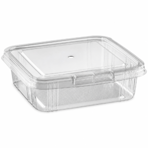 32 oz PET Rectangular Hinged Container I-Lock With Hole - Clear