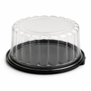 PET 4 in Fluted Dome with Black Base for 10 in Cake - Black/Clear