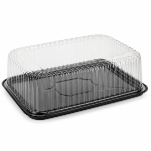 PET 5 in Fluted Dome with Black Base for 1/4 Sheet Cake - Black/Clear