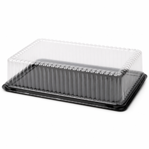 PET Showcake Item 18241 - 5.75 in Fluted Dome with Black Base for 1/2 Sheet Cake - Black/Clear